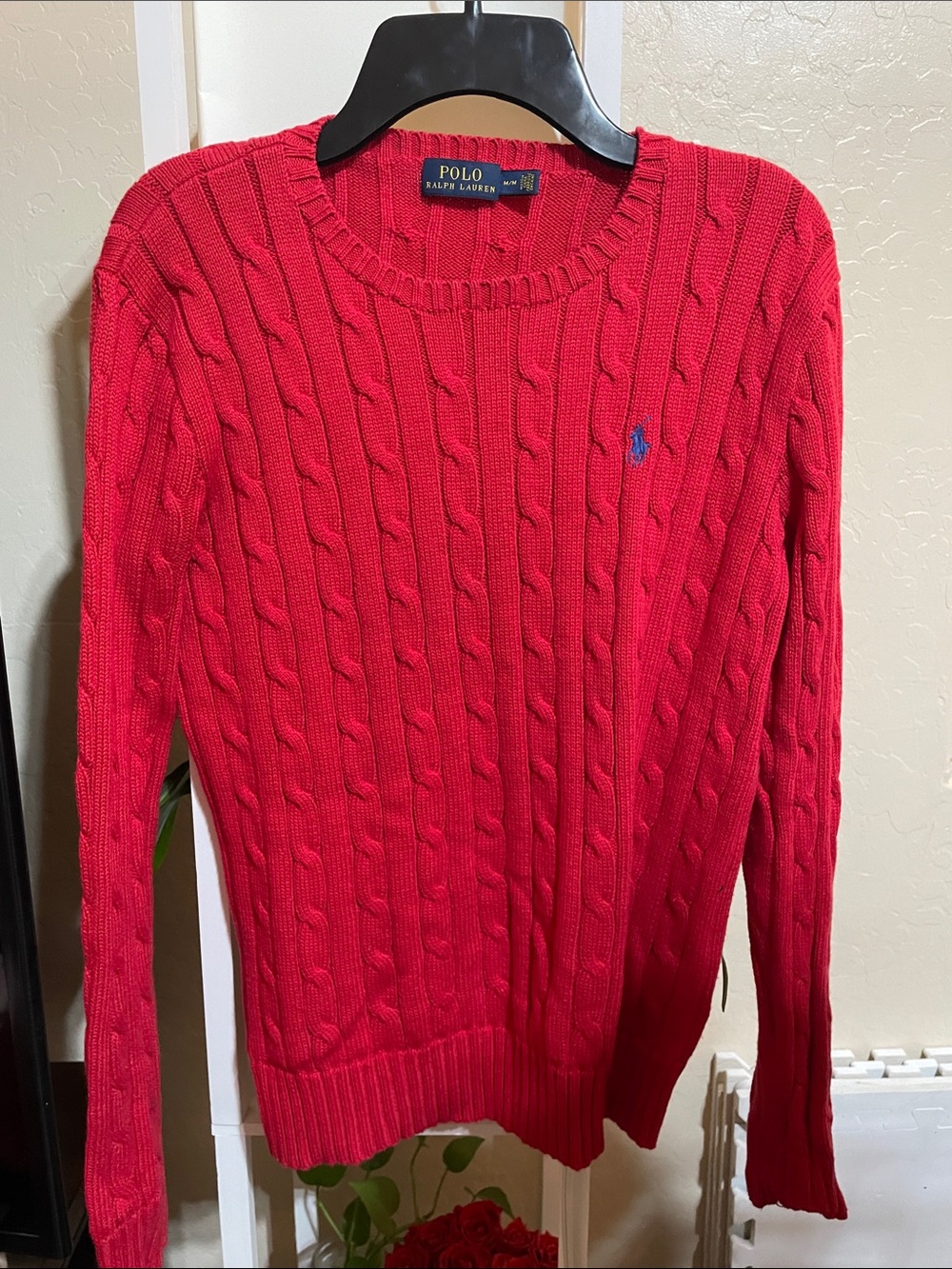 Polo by Ralph Lauren Bright Red Ribbed Crewneck Sweater